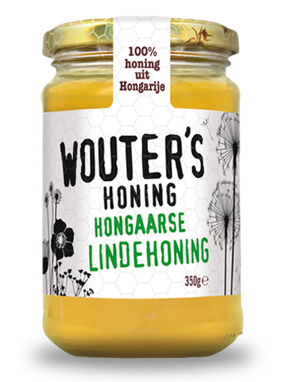 Pot Hongaarse lindehoning van Wouter’s Honing, 350 gram (2026).